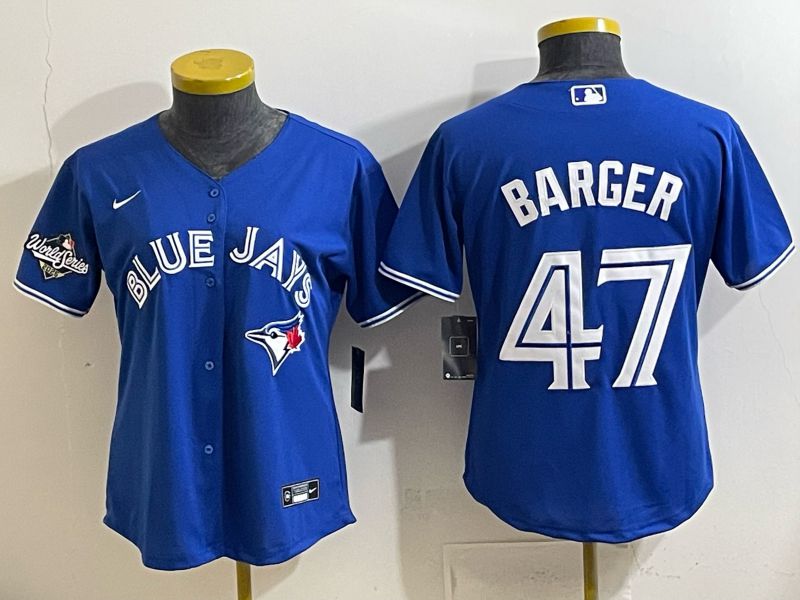 Women 2025 Nike Toronto Blue Jays #47 Barger Blue Game MLB Jersey 03
